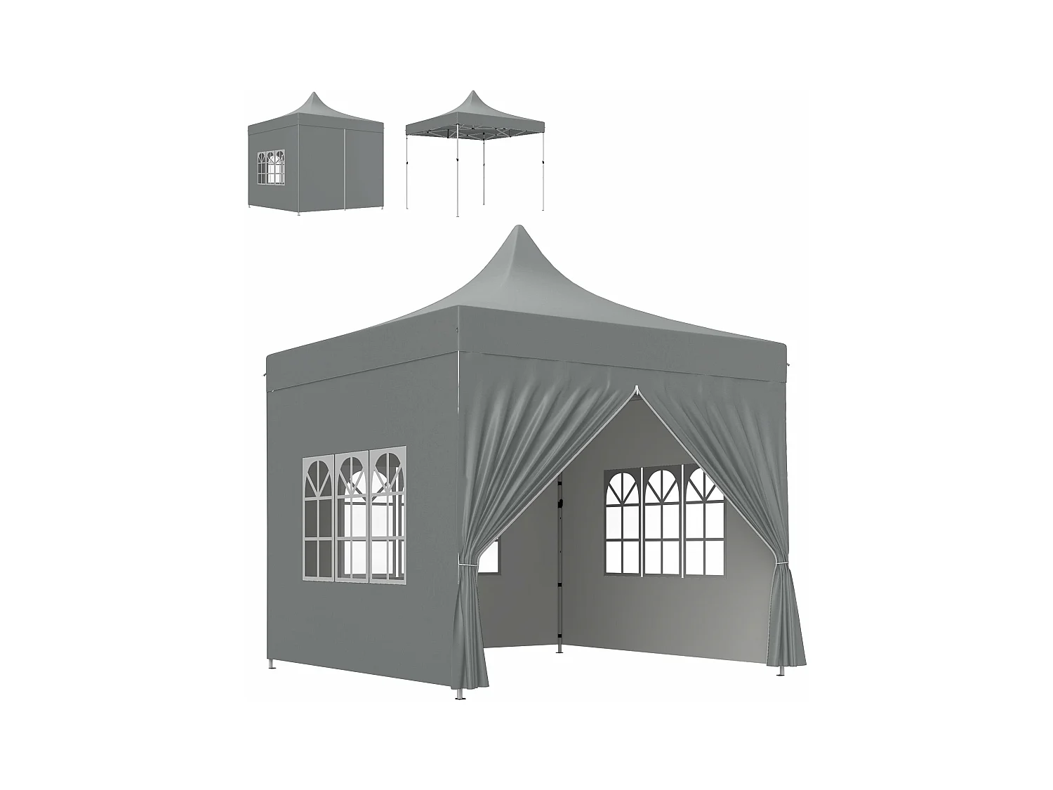 Carpa Zamora Outsunny plegable + paredes desmontables + bolsa gris 325x290x290 cm