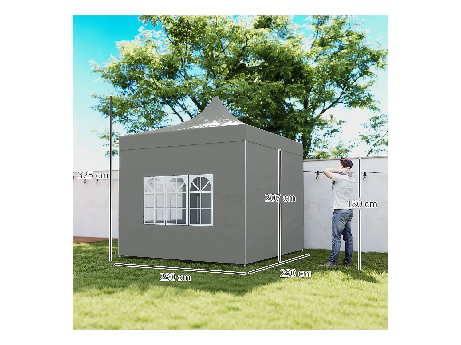 Carpa Zamora Outsunny plegable + paredes desmontables + bolsa gris 325x290x290 cm