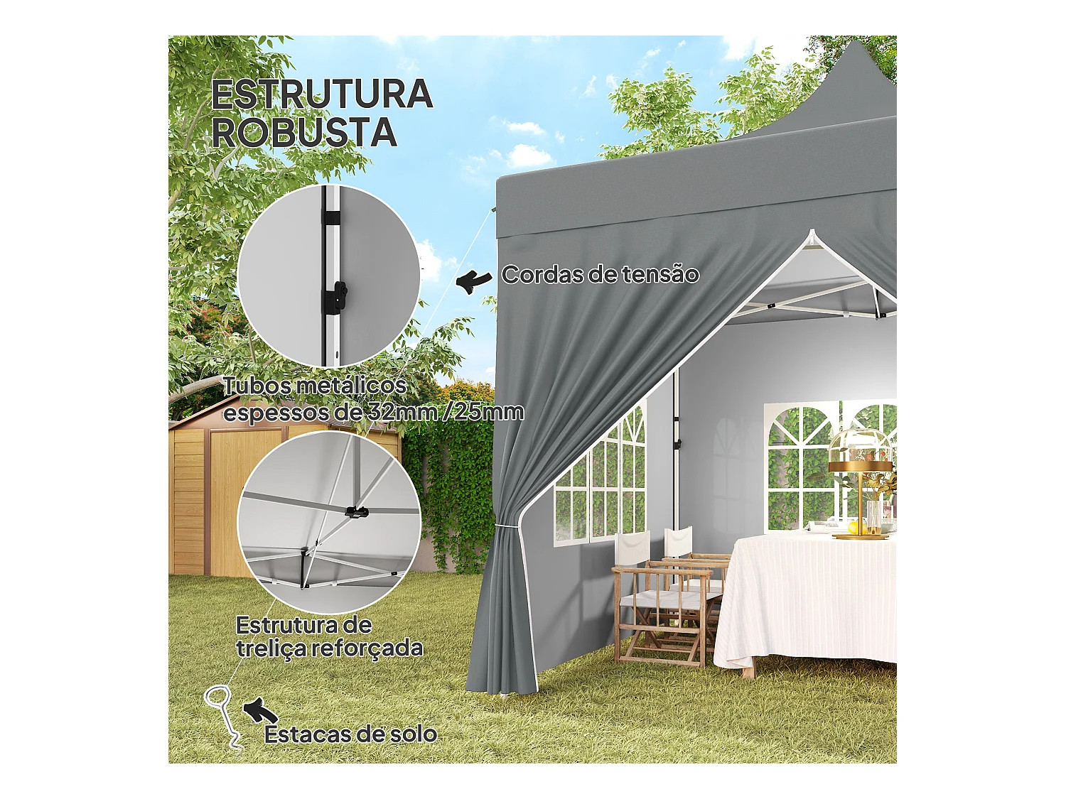 Carpa Zamora Outsunny plegable + paredes desmontables + bolsa gris 325x290x290 cm