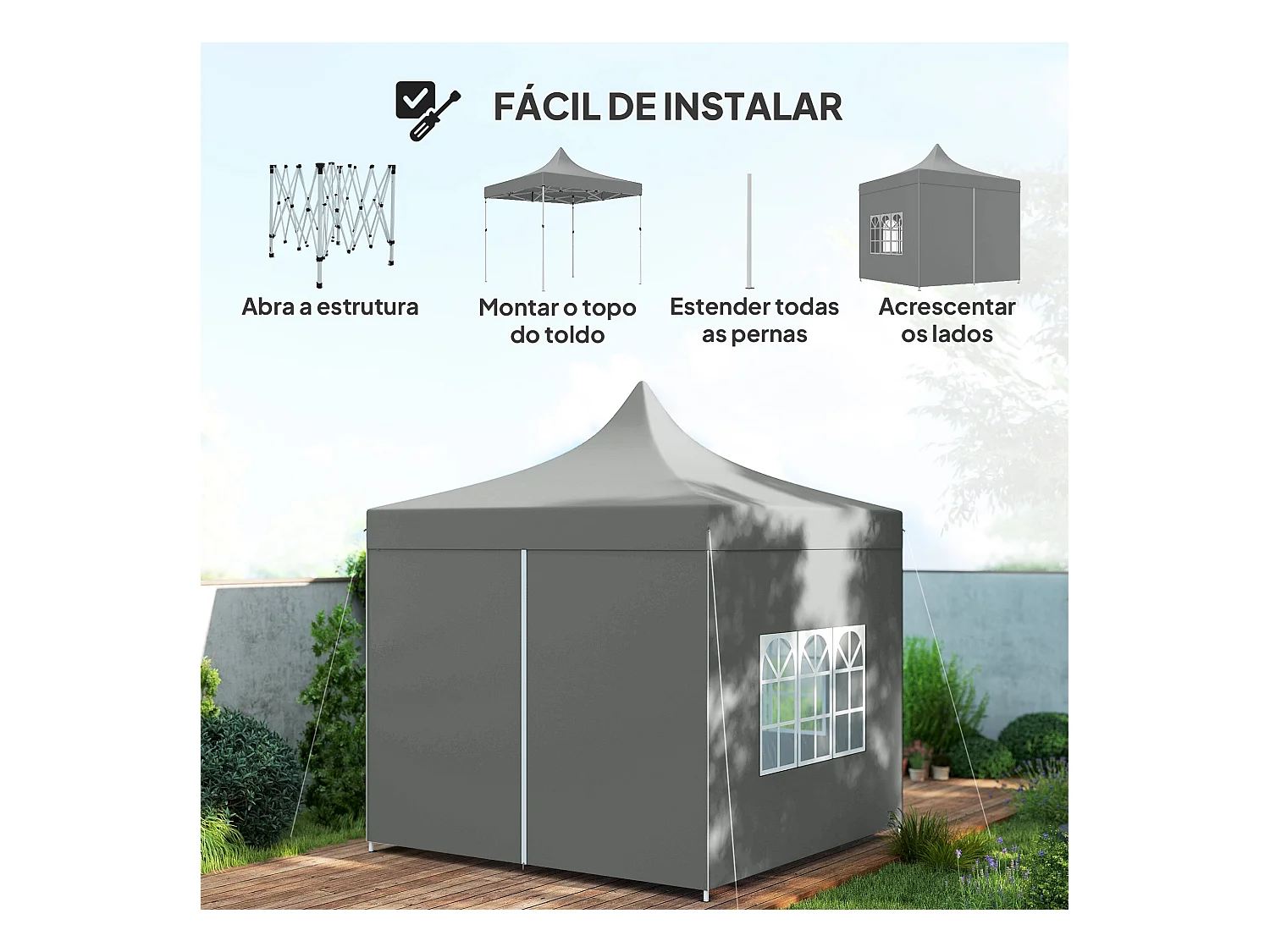 Carpa Zamora Outsunny plegable + paredes desmontables + bolsa gris 325x290x290 cm
