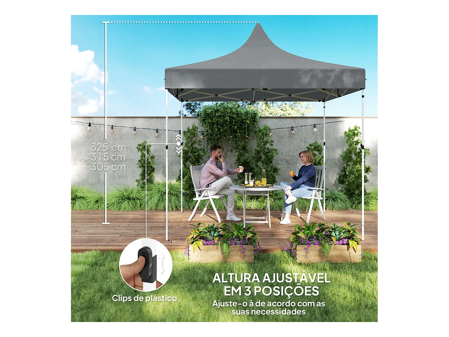 Carpa Zamora Outsunny plegable + paredes desmontables + bolsa gris 325x290x290 cm