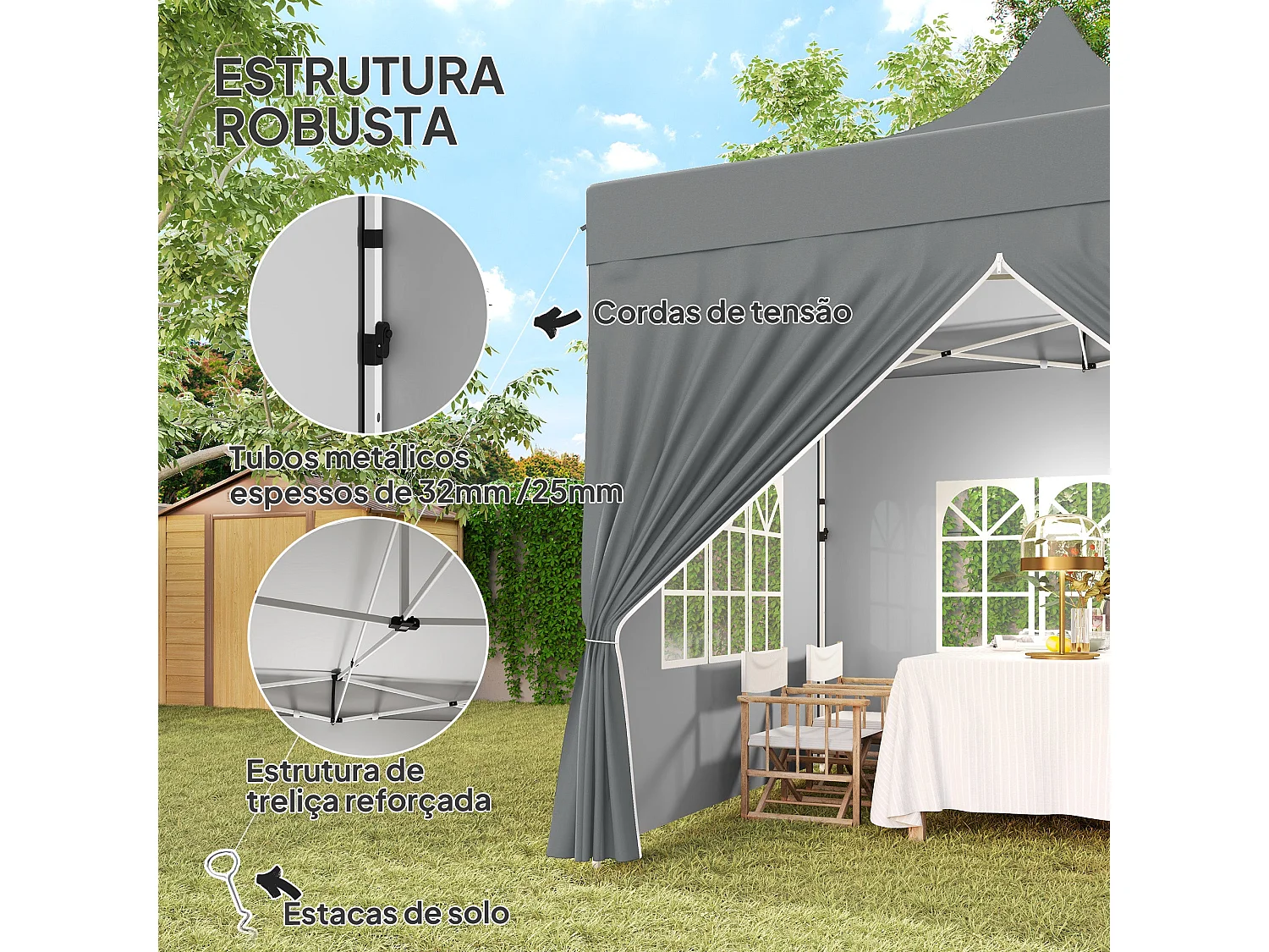 Tenda Dobrável Pop-Up 3x3 m com Proteção UV e Estrutura Resistente para Festas e Campismo