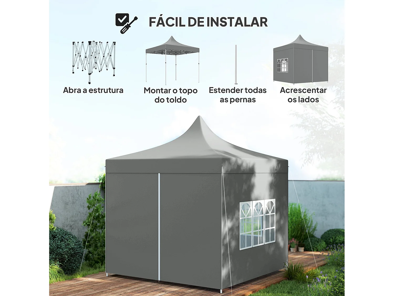 Tenda Dobrável Pop-Up 3x3 m com Proteção UV e Estrutura Resistente para Festas e Campismo