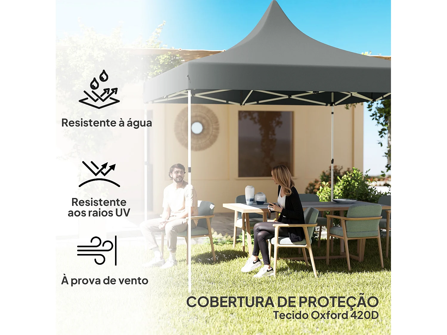 Tenda Dobrável Pop-Up 3x3 m com Proteção UV e Estrutura Resistente para Festas e Campismo