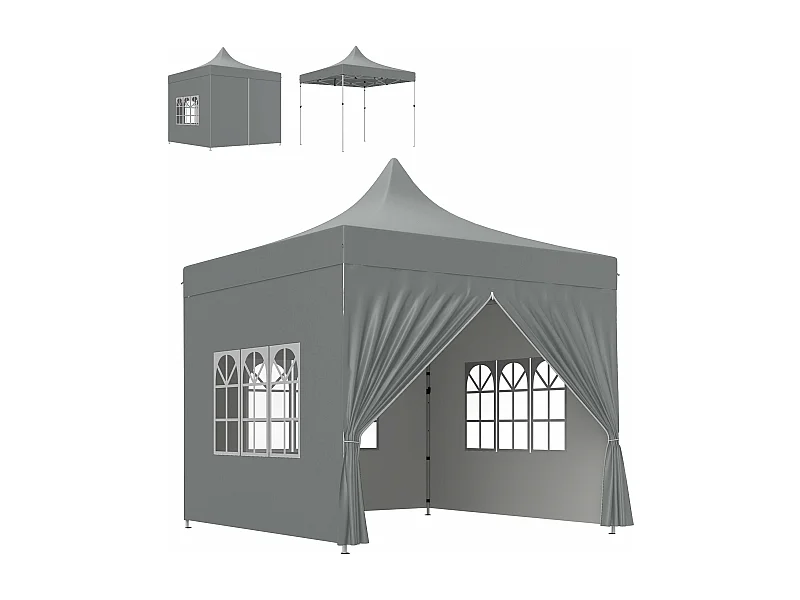 Carpa Zamora Outsunny plegable + paredes desmontables + bolsa gris 325x290x290 cm