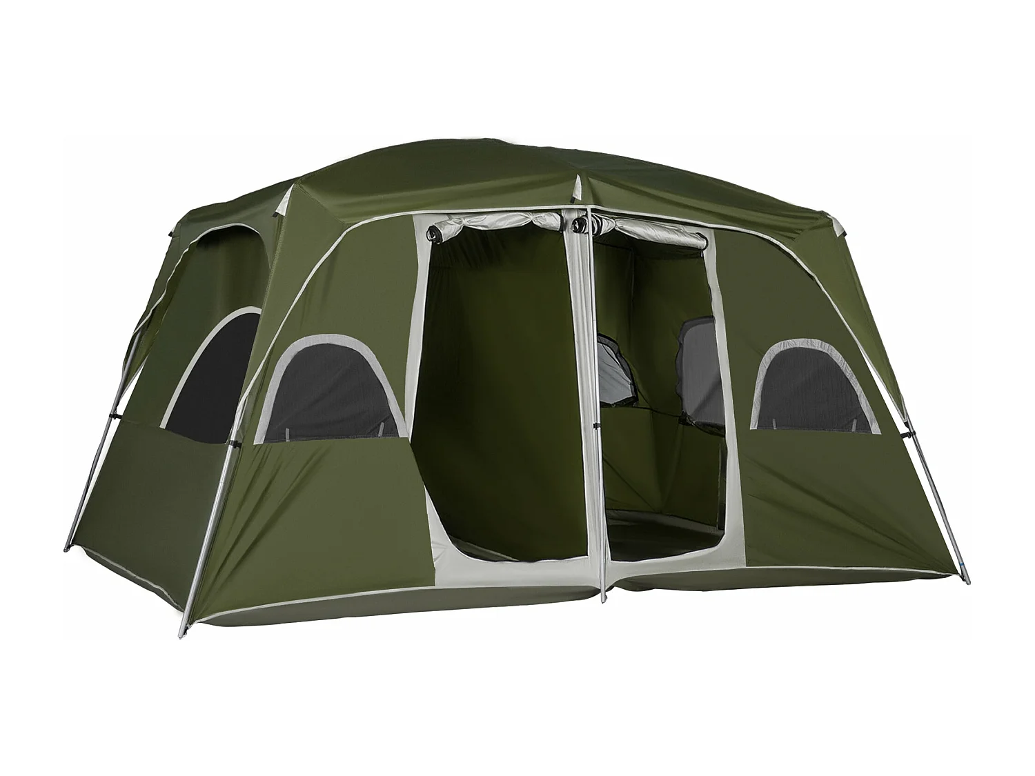 Tenda de Campismo Familiar Grande para 4-8 Pessoas com 2 Quartos e Janelas de Malha Verde