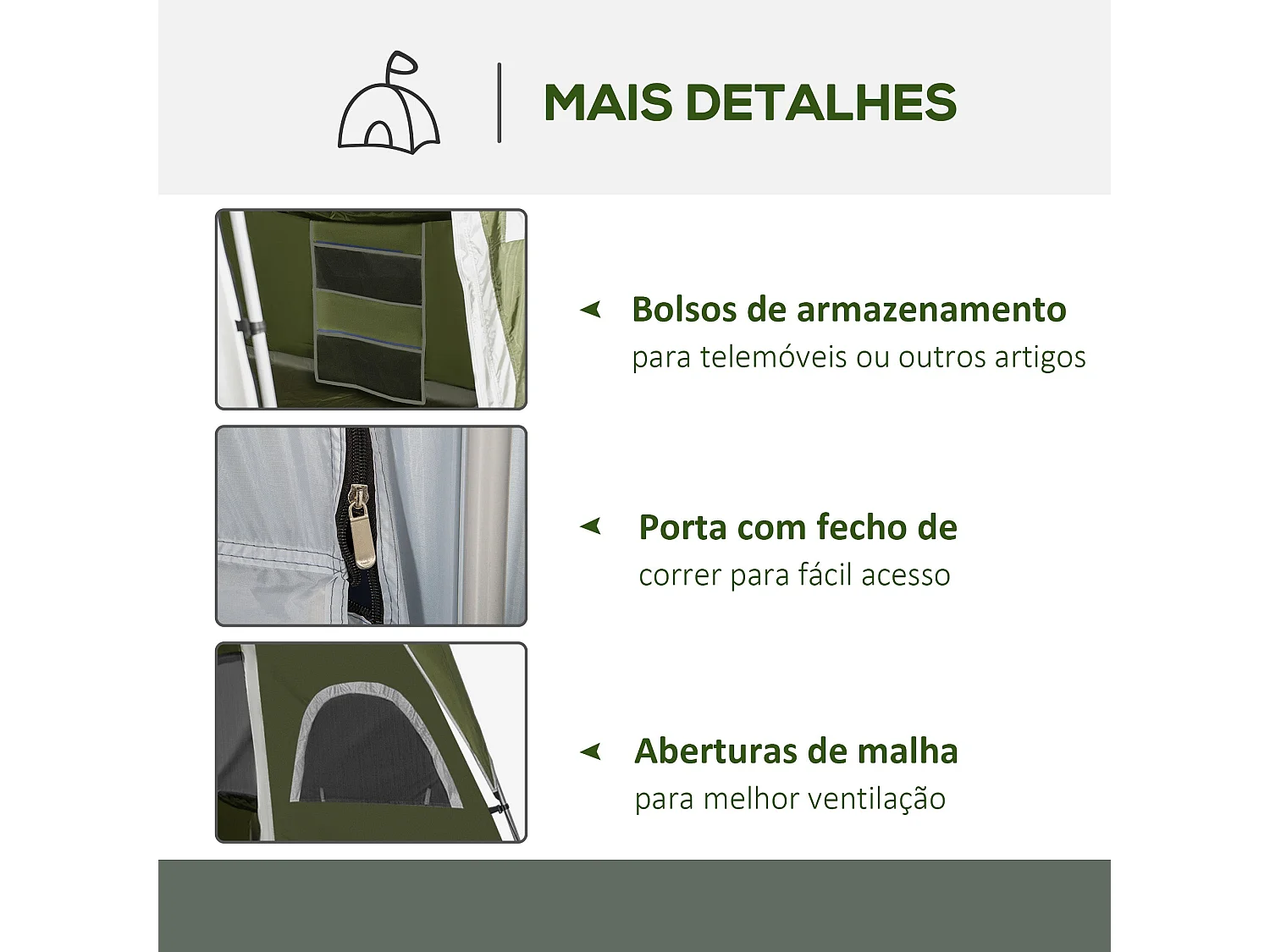 Tenda de Campismo Familiar Grande para 4-8 Pessoas com 2 Quartos e Janelas de Malha Verde