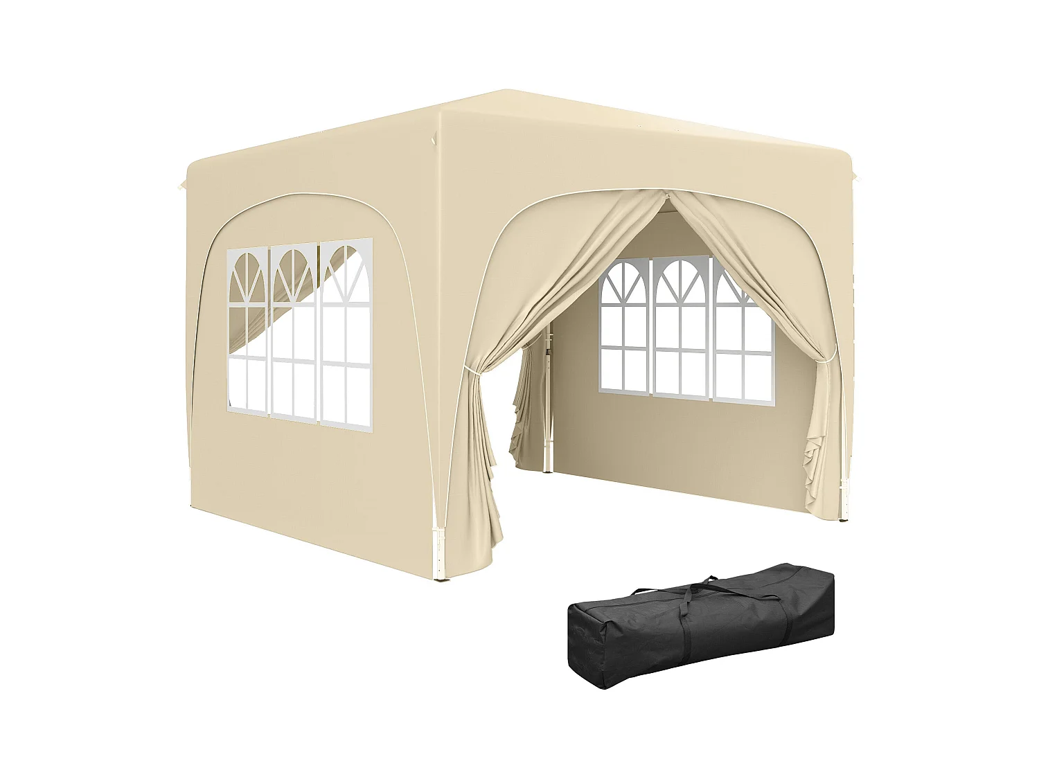 Cenador Garden Outsunny plegable+ regulable + 2 ventanas + 2 puertas crema 300x300 cm