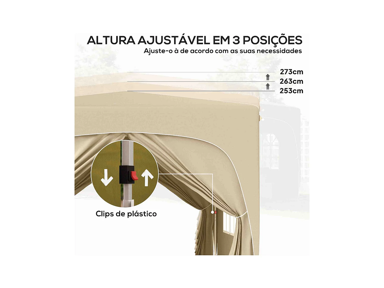 Cenador Garden Outsunny plegable+ regulable + 2 ventanas + 2 puertas crema 300x300 cm