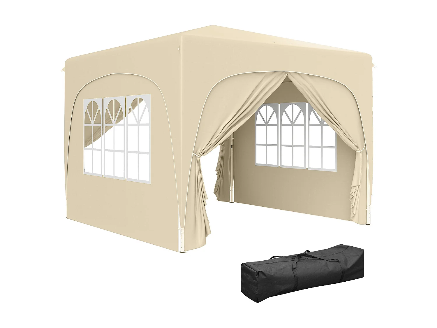 Cenador Garden Outsunny plegable+ regulable + 2 ventanas + 2 puertas crema 300x300 cm