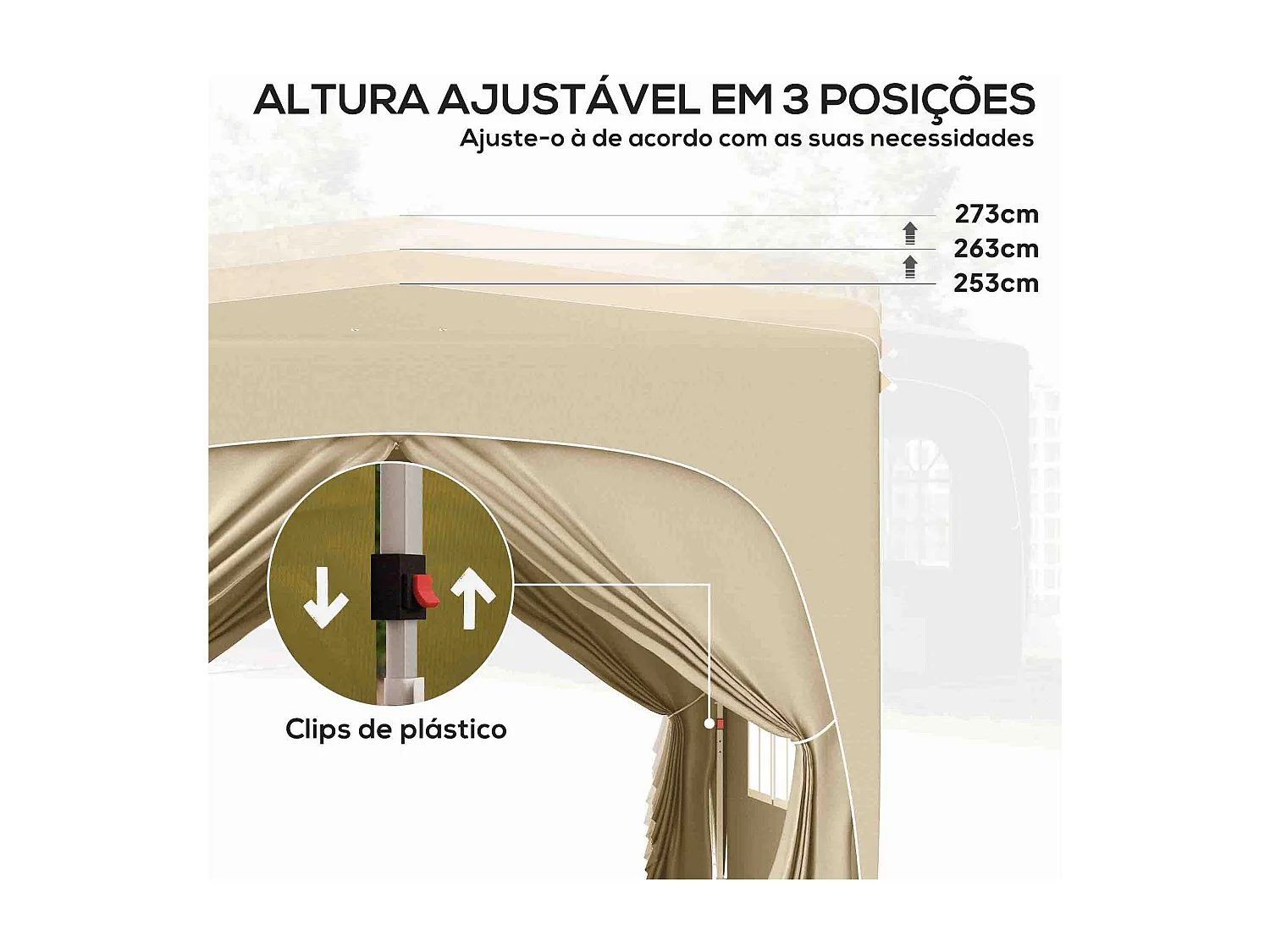 Cenador Garden Outsunny plegable+ regulable + 2 ventanas + 2 puertas crema 300x300 cm