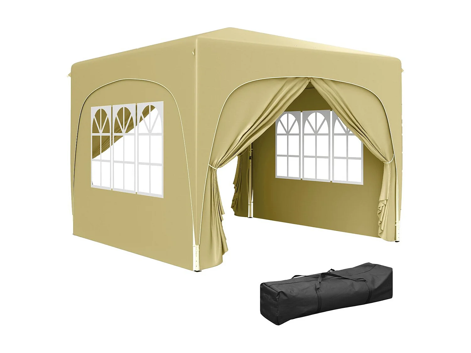 Cenador Garden Outsunny plegable+ regulable + 2 ventanas + 2 puertas crema 300x300 cm