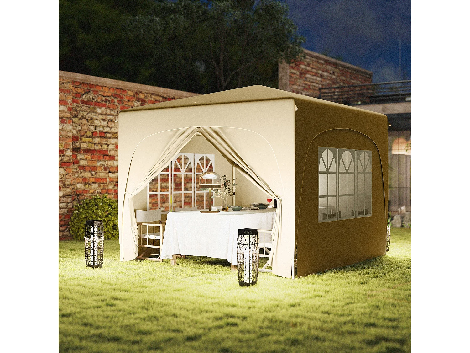 Cenador Garden Outsunny plegable+ regulable + 2 ventanas + 2 puertas crema 300x300 cm