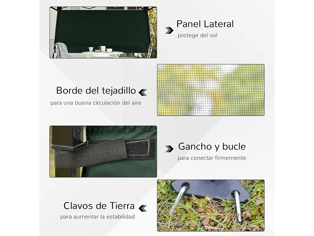 Carpa Billy Outsunny plegable + altura ajustable + pared lateral verde 200x220x220 cm