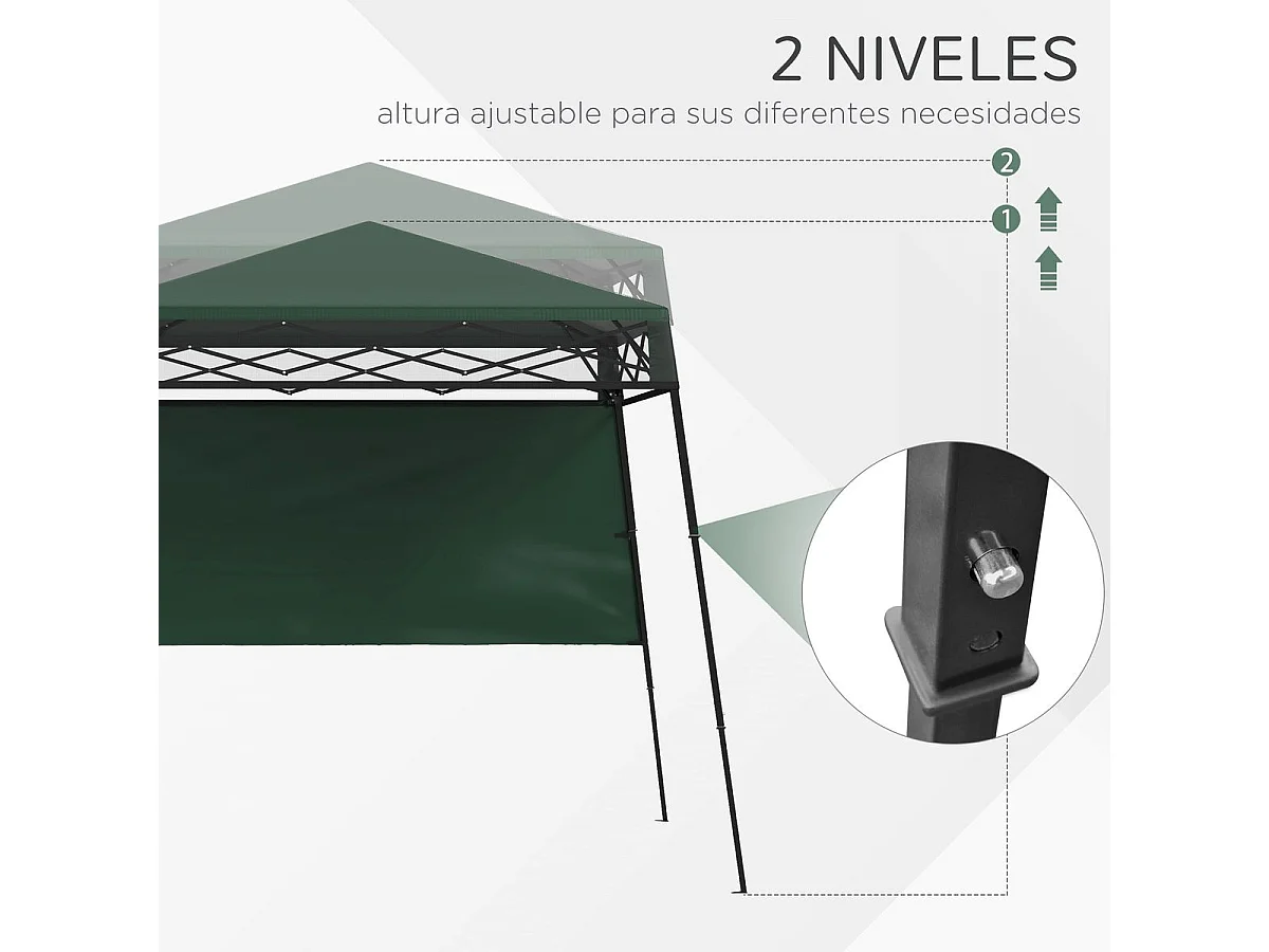 Carpa Billy Outsunny plegable + altura ajustable + pared lateral verde 200x220x220 cm