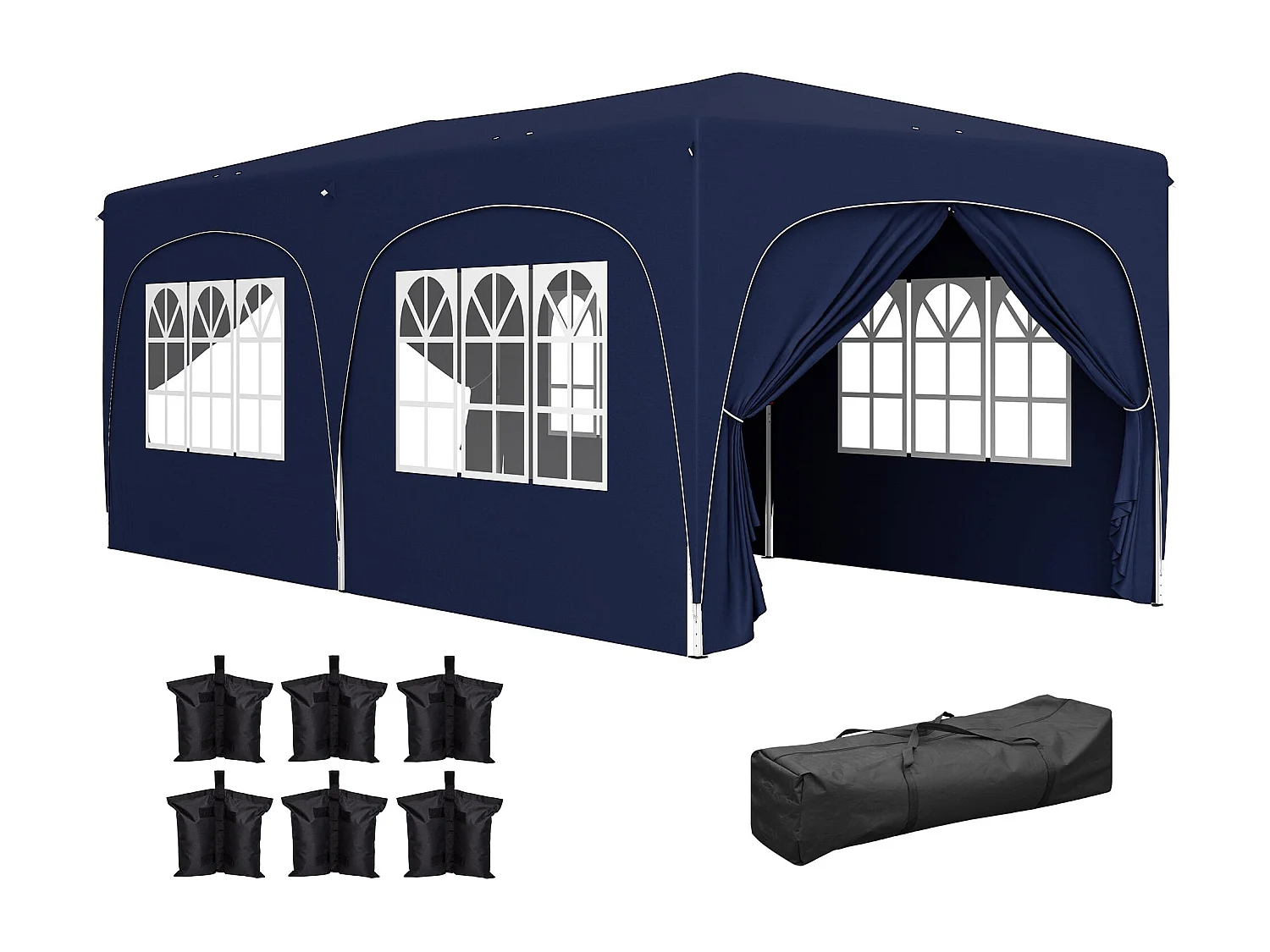 Carpa Vitta Outsunny altura ajustable + paneles laterales azul 270x597x300 cm
