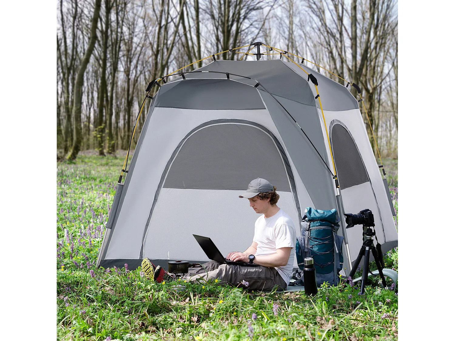 Tenda de Campismo Pop Up para 4 Pessoas com 4 Janelas e Bolsa de Transporte - Ideal para Aventura ao Ar Livre
