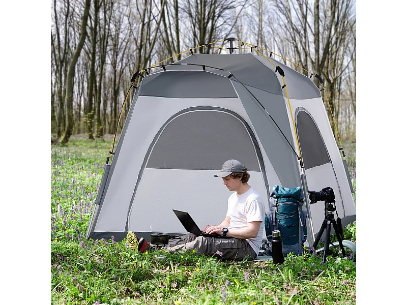 Tenda de Campismo Pop Up para 4 Pessoas com 4 Janelas e Bolsa de Transporte - Ideal para Aventura ao Ar Livre