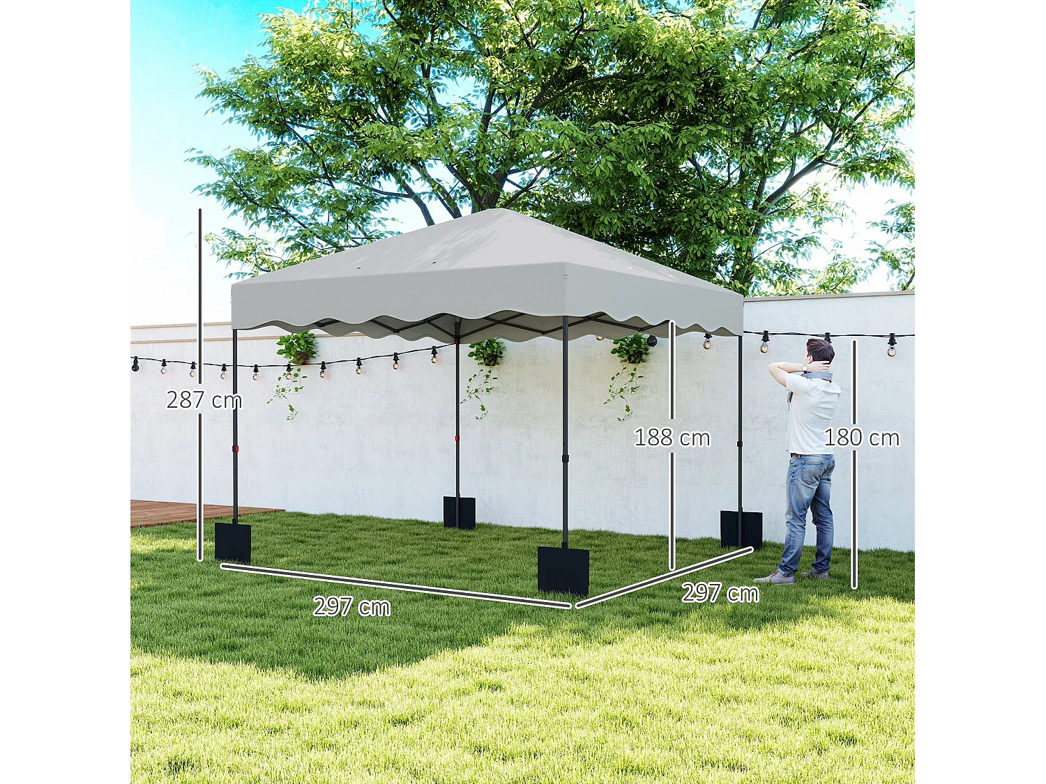 Carpa Gales Outsunny plegable altura ajustable + bolsa gris 287x297x297cm