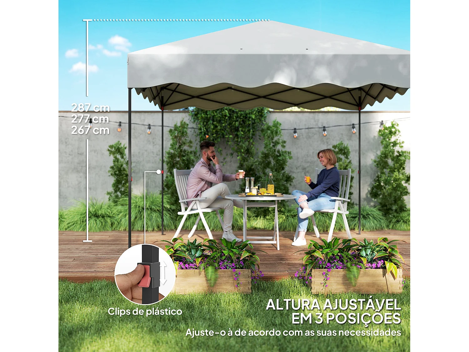 Carpa Gales Outsunny plegable altura ajustable + bolsa gris 287x297x297cm