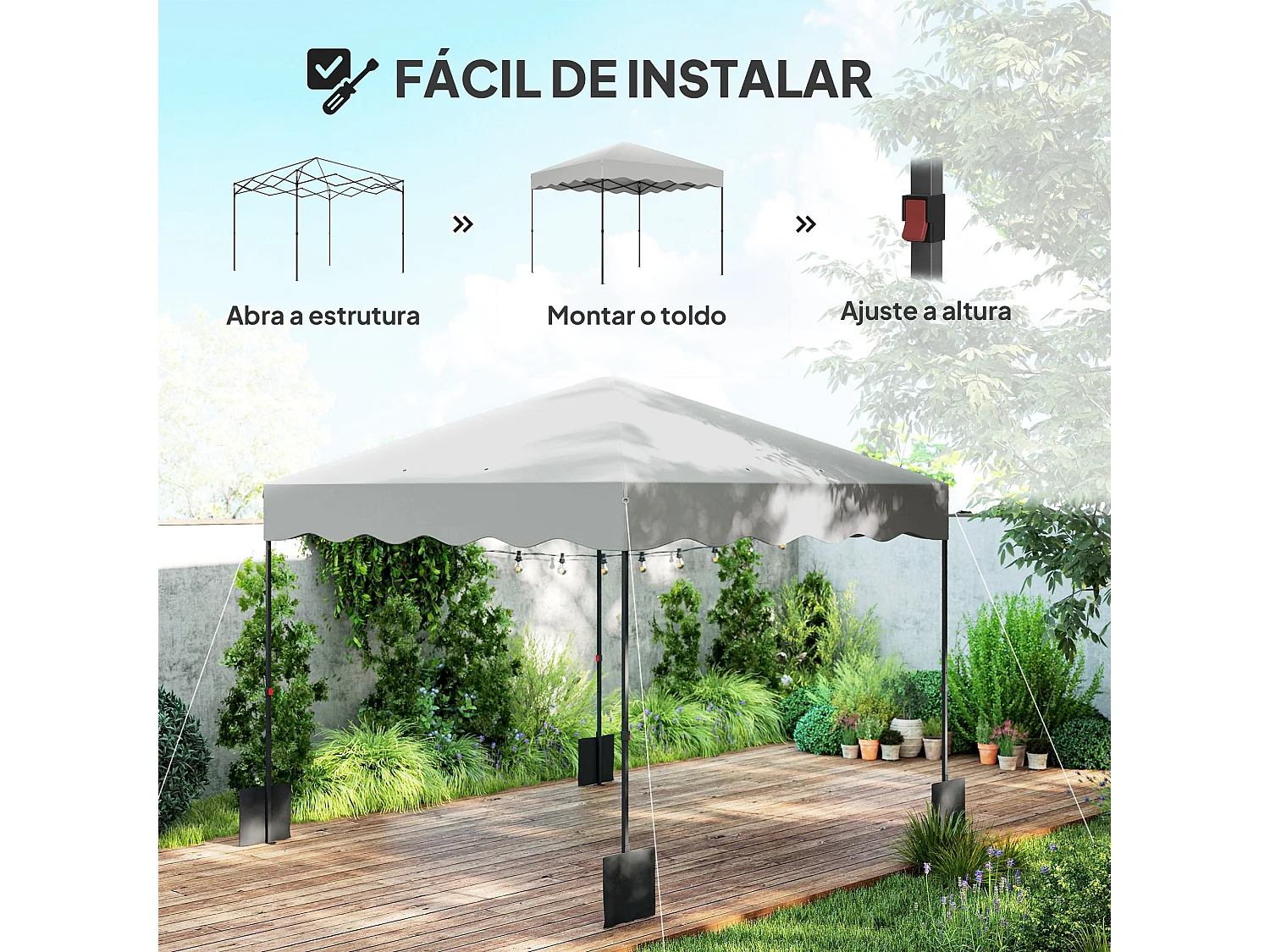 Carpa Gales Outsunny plegable altura ajustable + bolsa gris 287x297x297cm