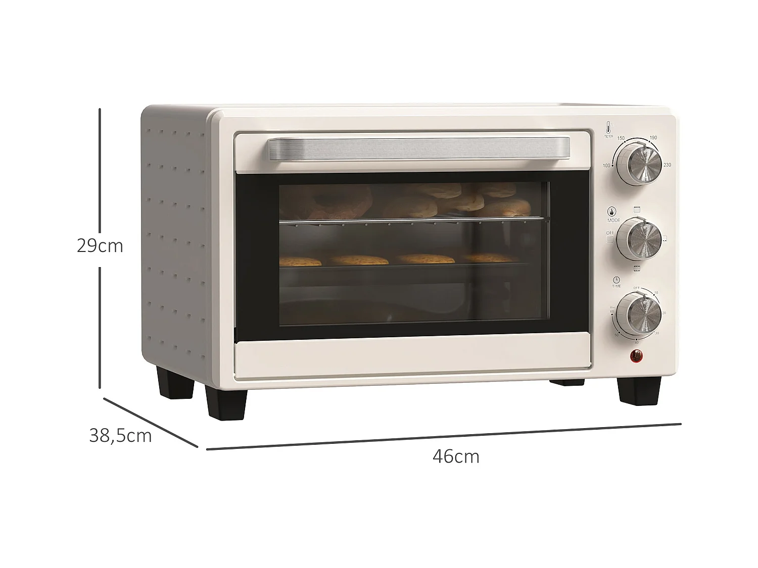 Horno de sobremesa Alec Homcom 1400W 21L 3 modos + temporizador crema 46 cm