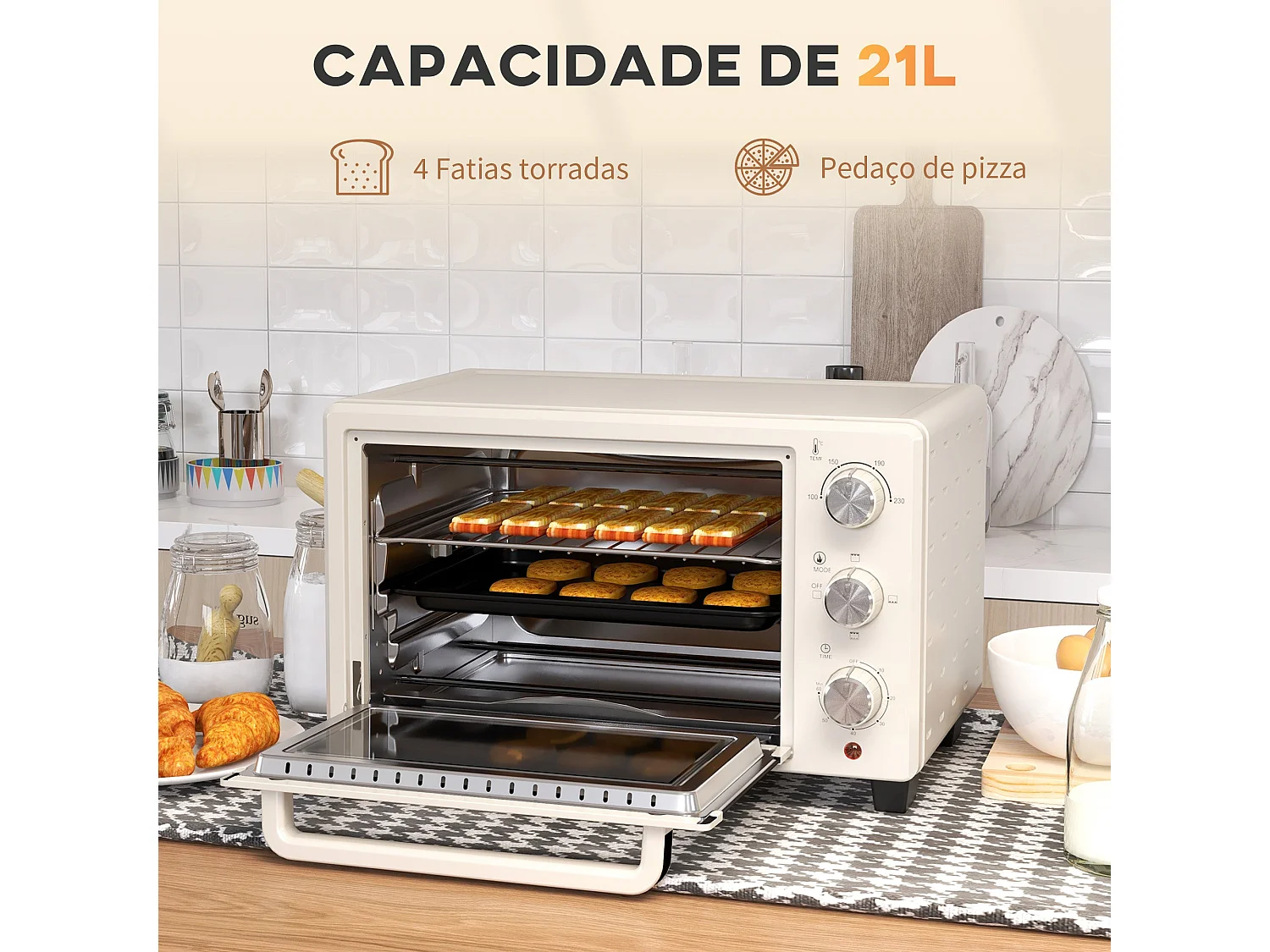 Mini Forno Elétrico 21L com Temporizador e Temperatura Ajustável até 230℃