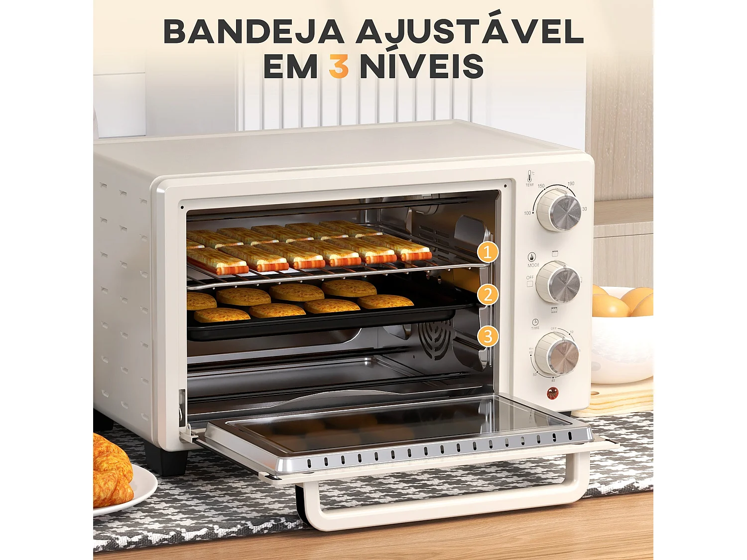 Mini Forno Elétrico 21L com Temporizador e Temperatura Ajustável até 230℃