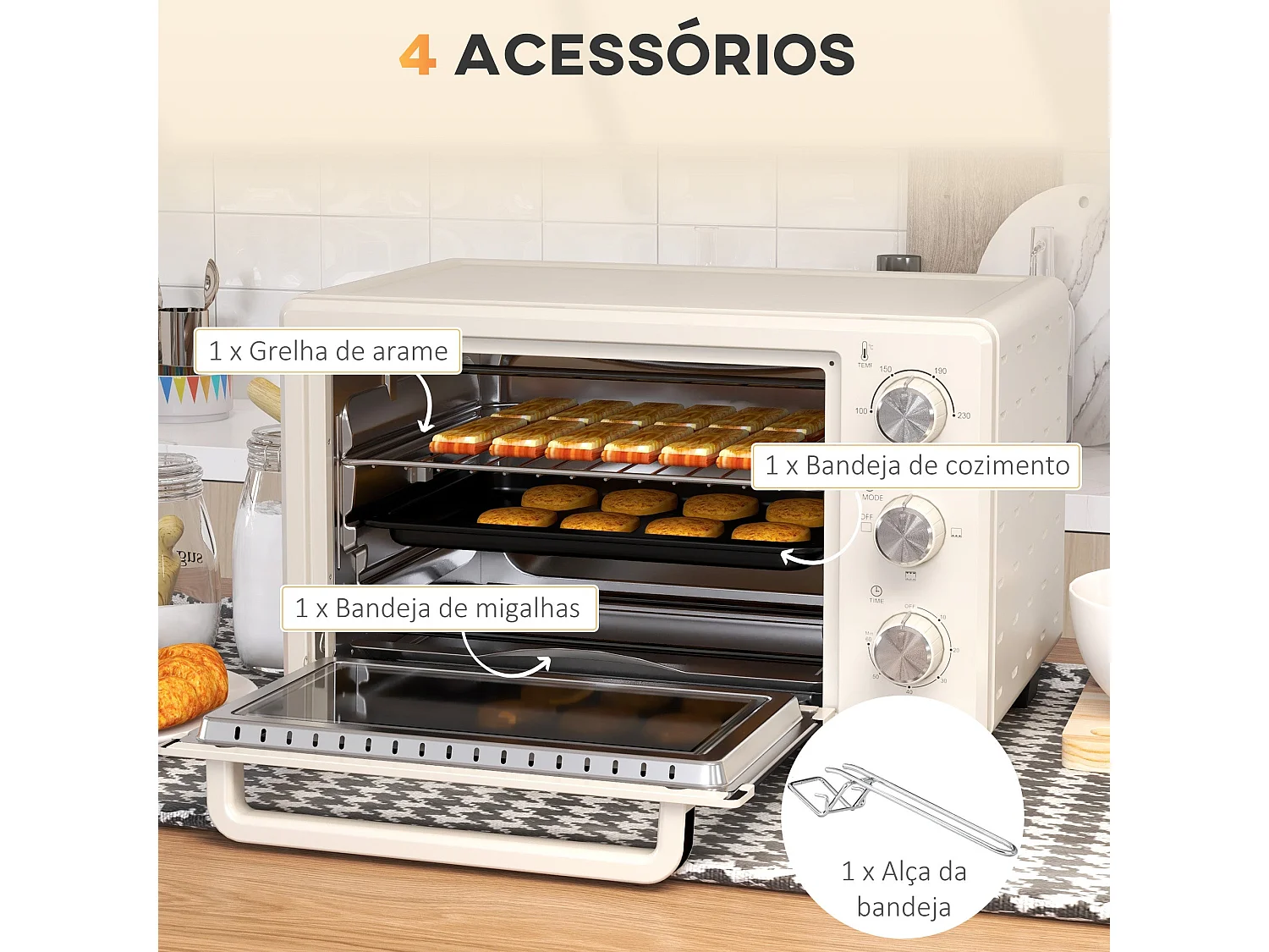 Mini Forno Elétrico 21L com Temporizador e Temperatura Ajustável até 230℃