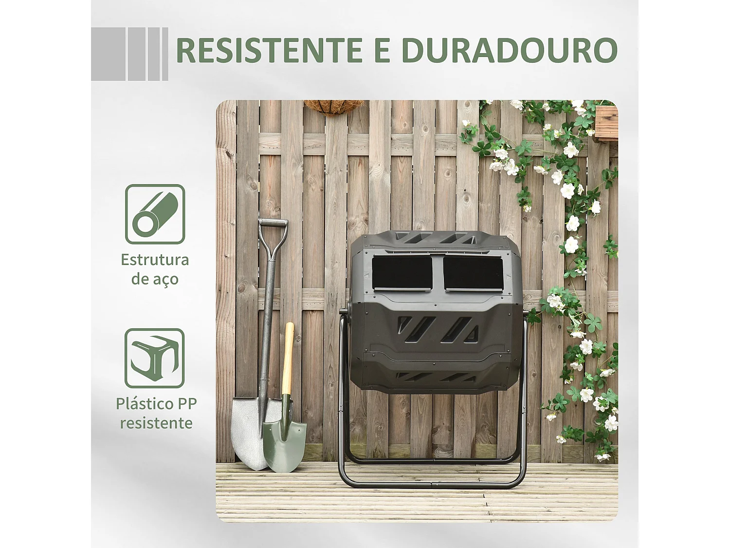 Compostor Giratório de Dupla Câmara ÉcoCycle 160L - Sustentável e Eficiente em Preto e Verde