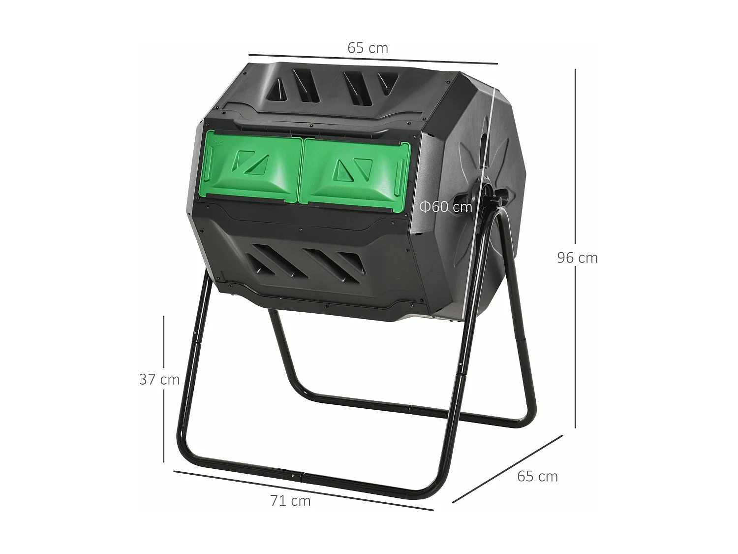 Compostor Giratório de Dupla Câmara ÉcoCycle 160L - Sustentável e Eficiente em Preto e Verde