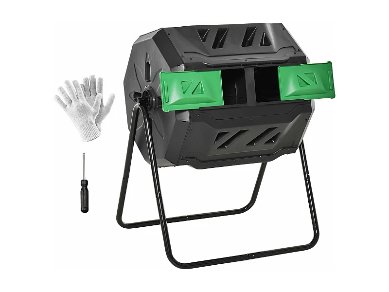 Compostor Giratório de Dupla Câmara ÉcoCycle 160L - Sustentável e Eficiente em Preto e Verde