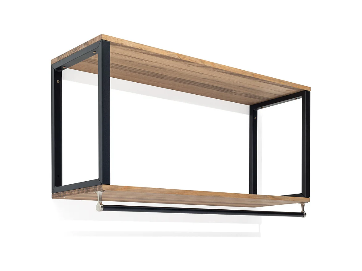 iCub Hanging Rack 2 étagères et barre 100x30x60cm Noir en pin massif finition vintage style industriel Box Furniture