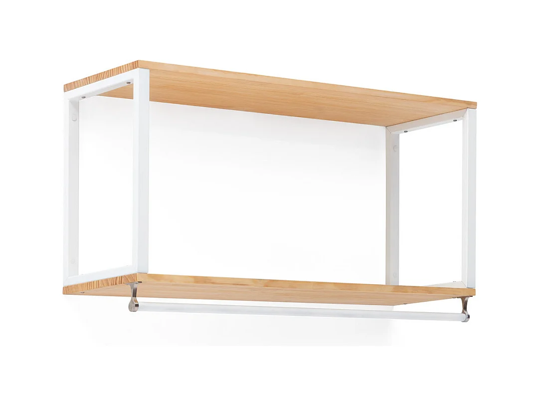 Etagère en pin massif de style industriel nordique avec porte-manteau 100x49x30 White Box Furniture