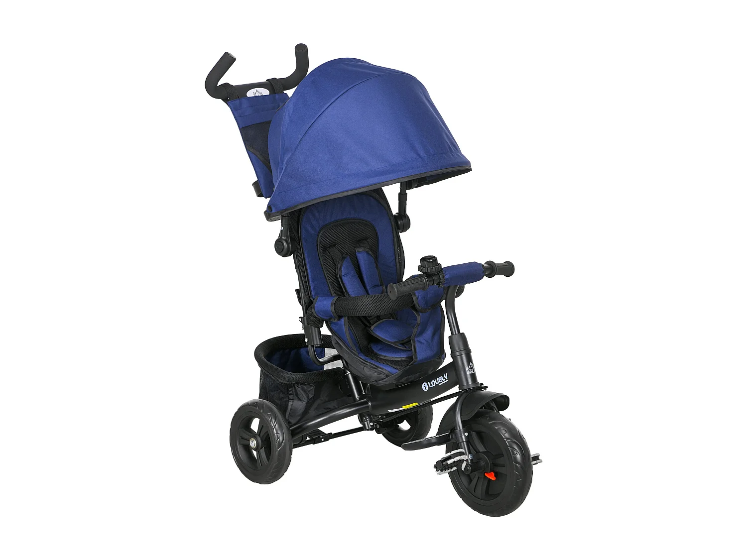 Triciclo Evolutivo 2 em 1 para Bebês com Capota e Guiador Removível - Modelo Helsinki Azul Marrinho