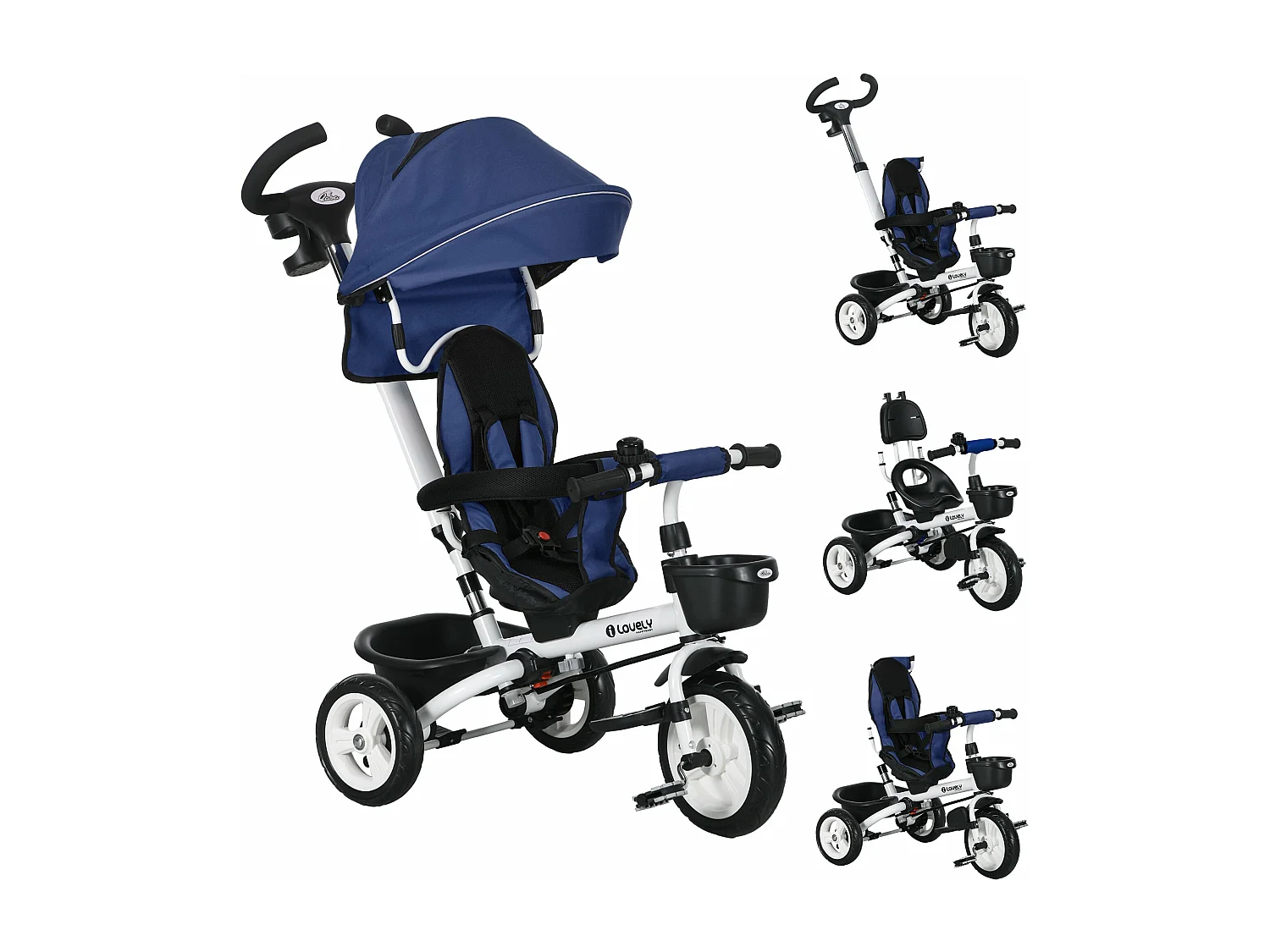 Triciclo Evolutivo Dobrável para Bebés com Capota e Cinto de Segurança - Ideal para Crianças de 12 a 60 Meses