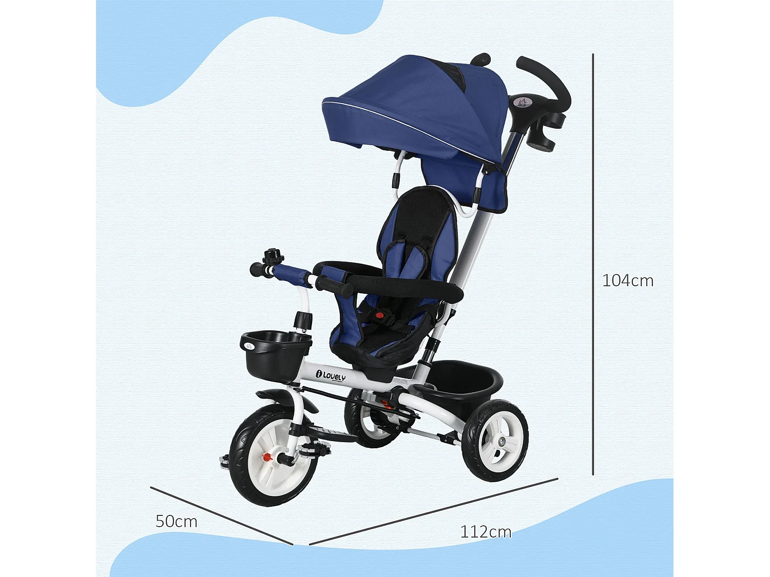 Triciclo Evolutivo Dobrável para Bebés com Capota e Cinto de Segurança - Ideal para Crianças de 12 a 60 Meses