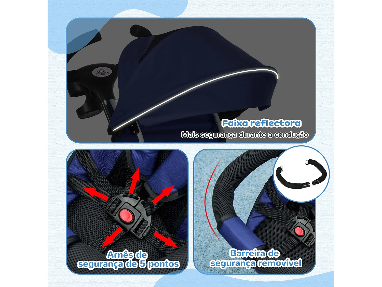 Triciclo Evolutivo Dobrável para Bebés com Capota e Cinto de Segurança - Ideal para Crianças de 12 a 60 Meses