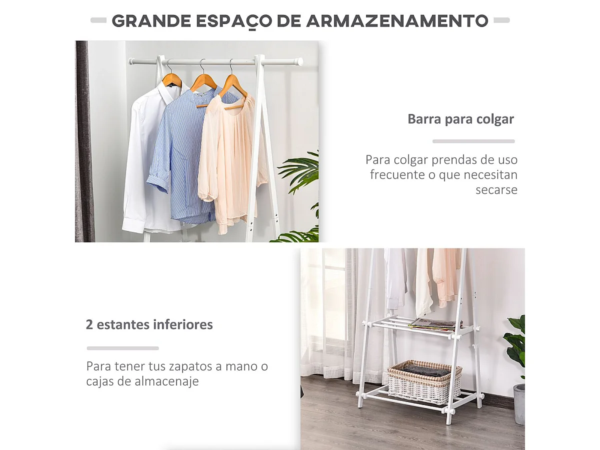 Perchero de pie Balik Homcom 2 estantes + barra blanco 150x107,5x45 cm