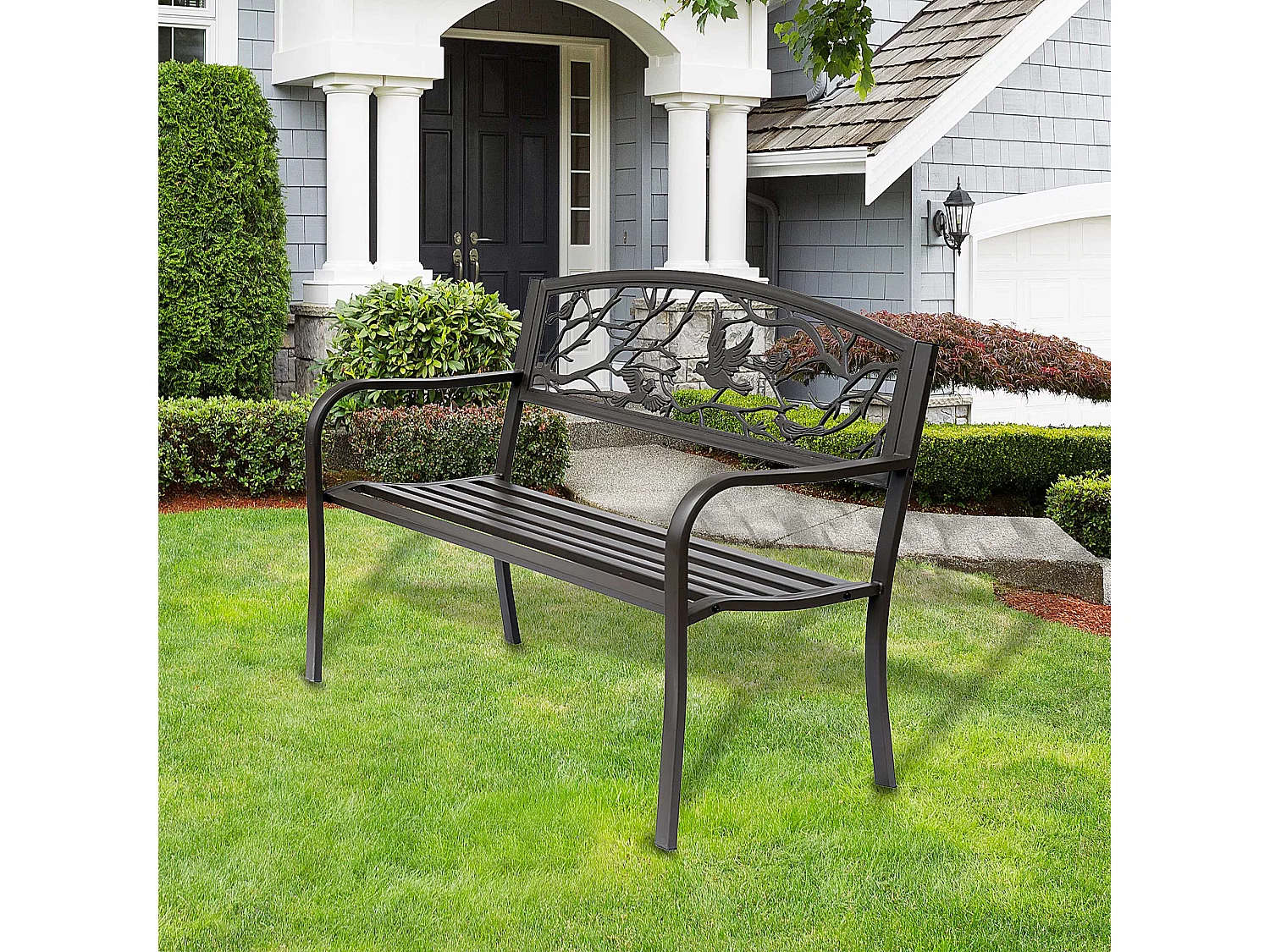 Banco de Jardim de Aço com Encosto e Braços para Exterior - Elegância e Conforto em Marrom Escuro