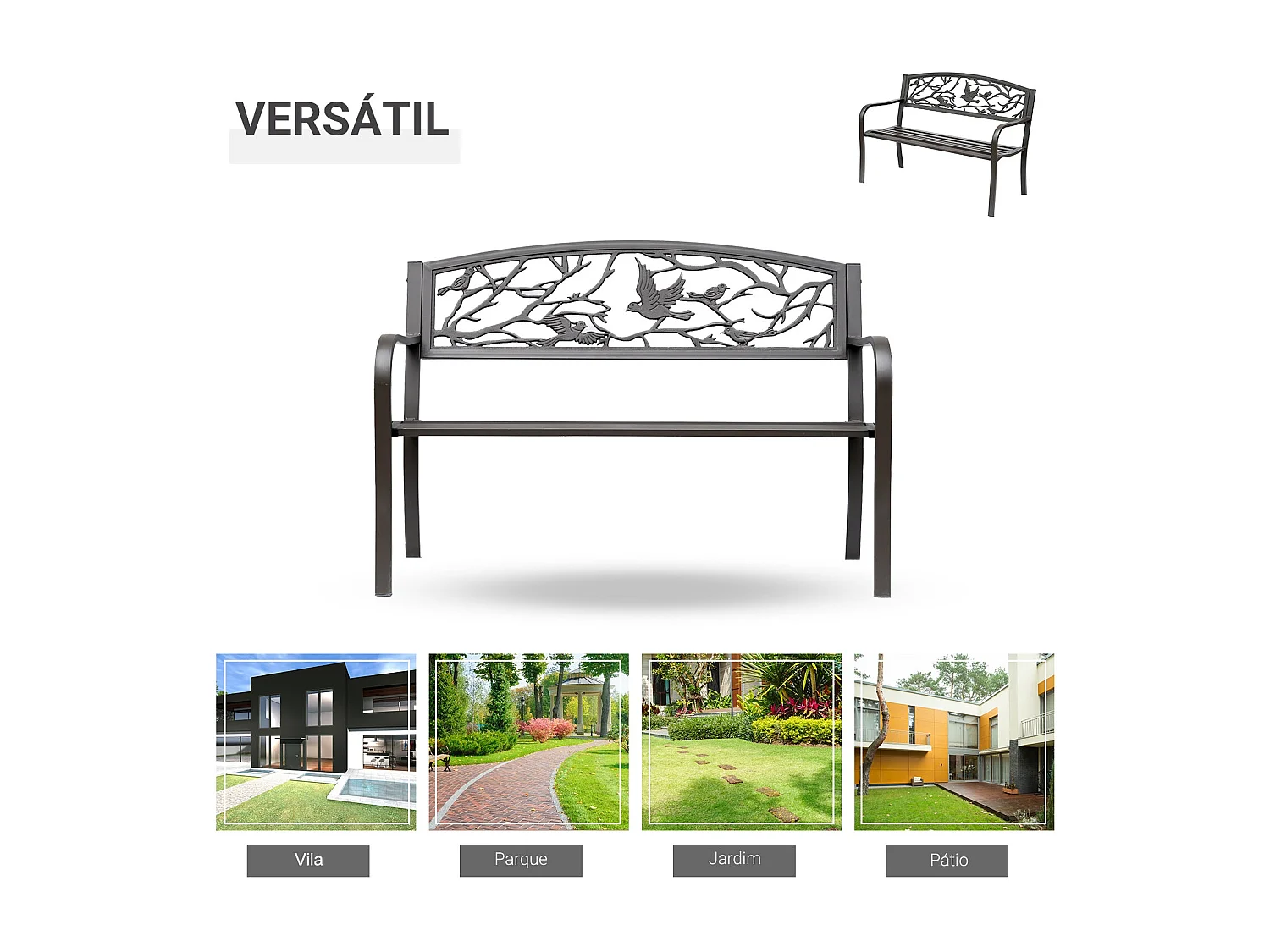 Banco de jardín Road Outsunny respaldo + reposabrazos marrón 240kg 85x127x60 cm