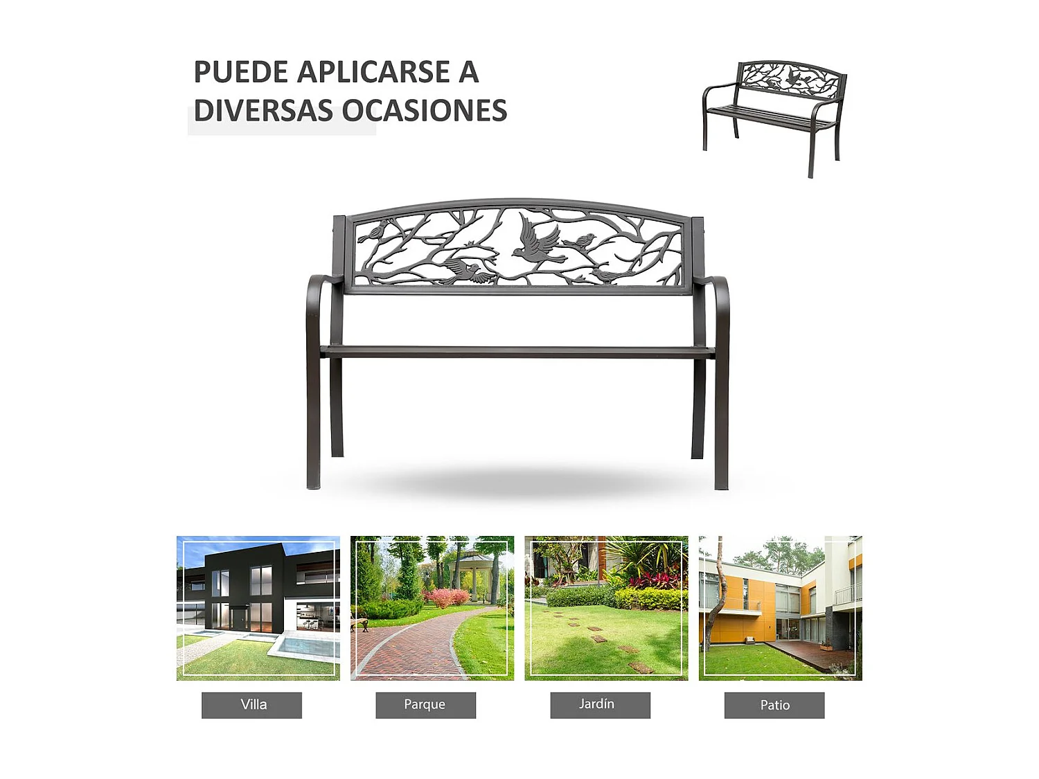 Banco de jardín Road Outsunny respaldo + reposabrazos marrón 240kg 85x127x60 cm