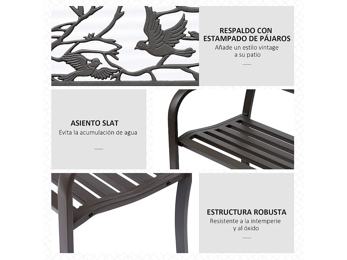 Banco de jardín Road Outsunny respaldo + reposabrazos marrón 240kg 85x127x60 cm