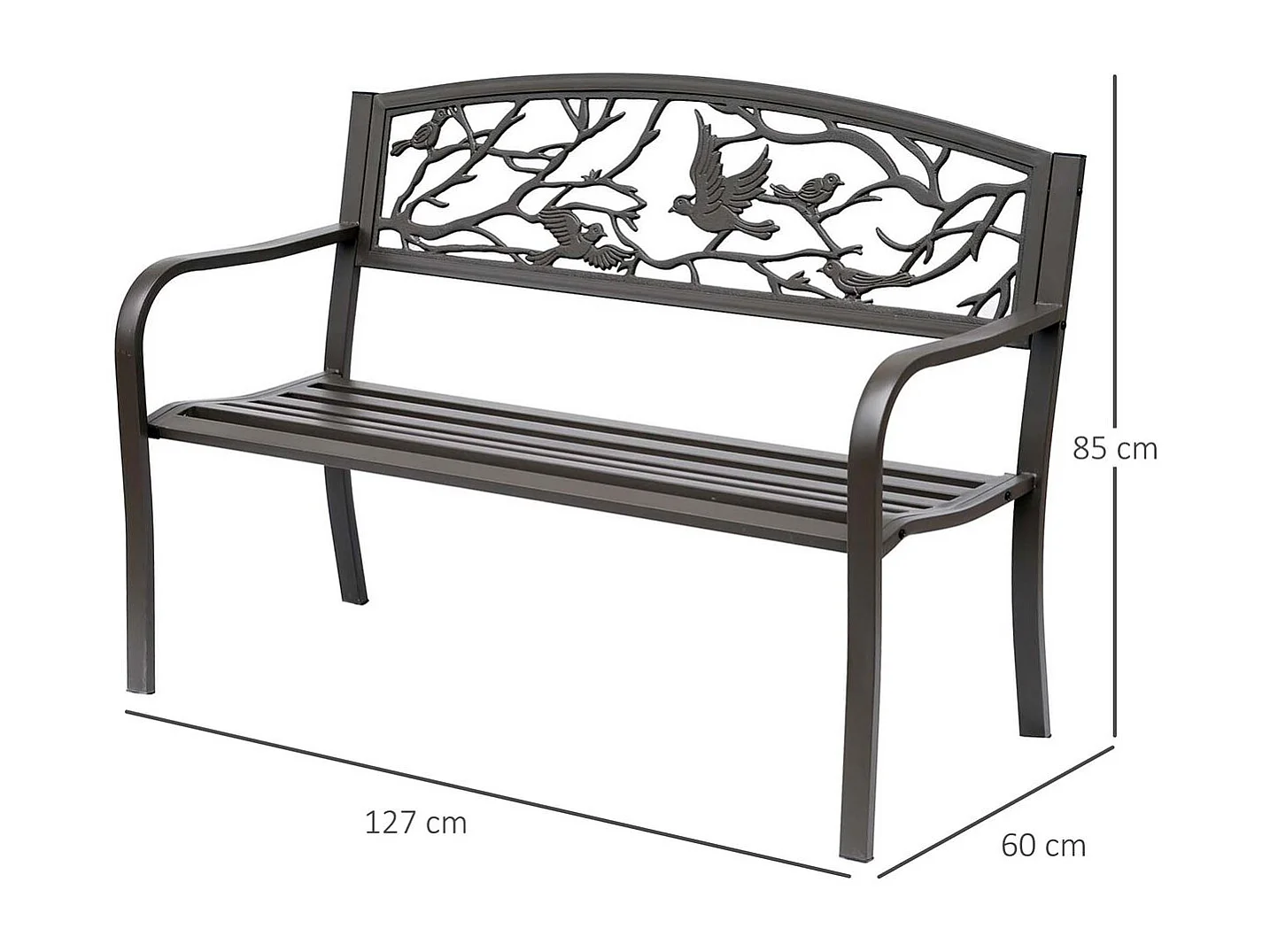 Banco de jardín Road Outsunny respaldo + reposabrazos marrón 240kg 85x127x60 cm