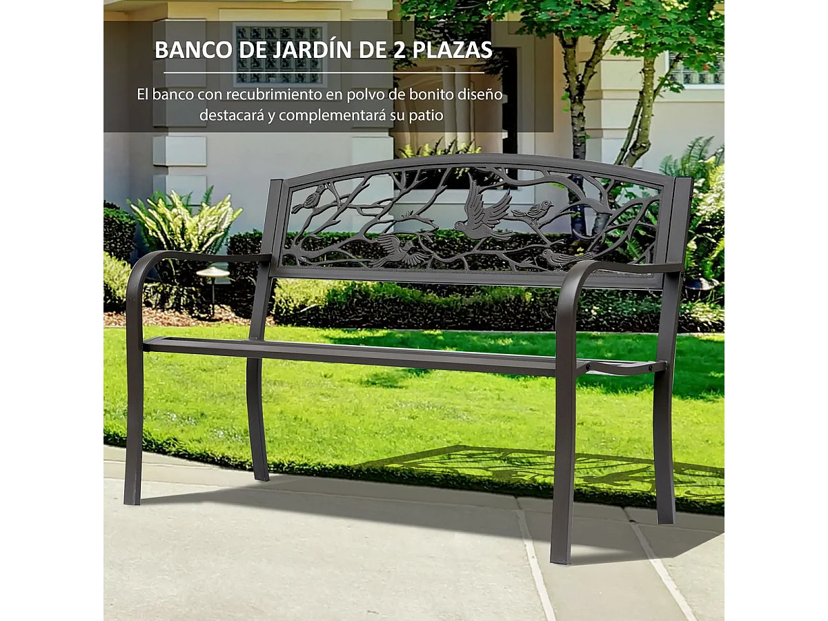 Banco de jardín Road Outsunny respaldo + reposabrazos marrón 240kg 85x127x60 cm
