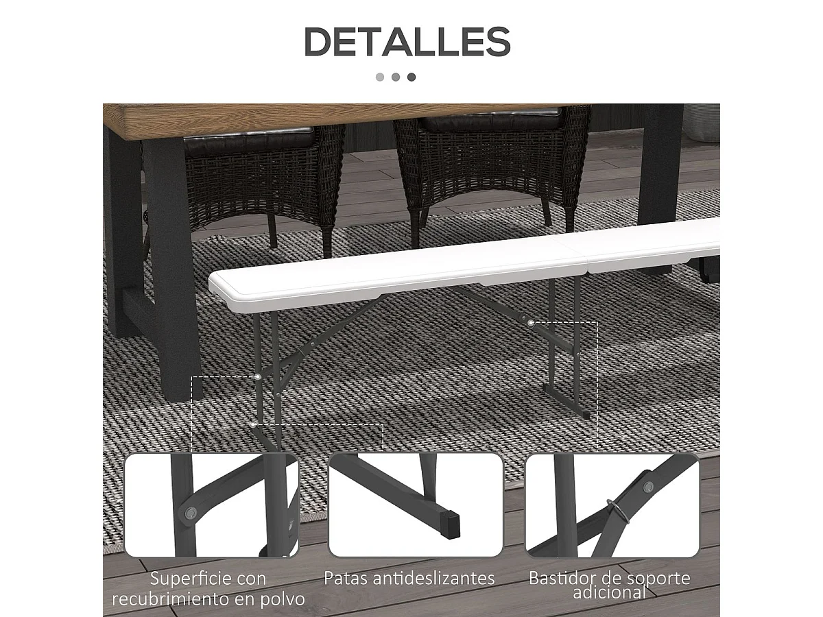 Banco de Jardim Dobrável de 3 Lugares com Estrutura de Aço para Exteriores e Interiores