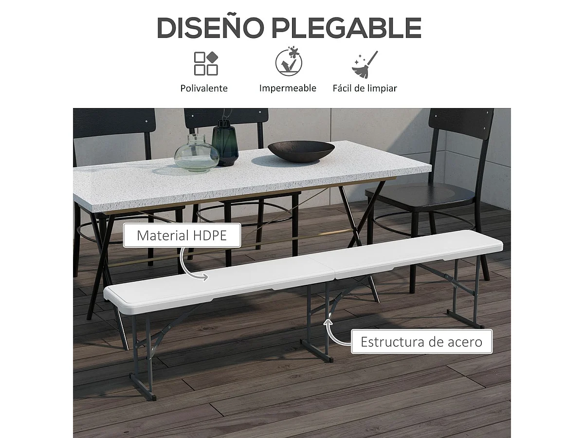 Banco de Jardim Dobrável de 3 Lugares com Estrutura de Aço para Exteriores e Interiores