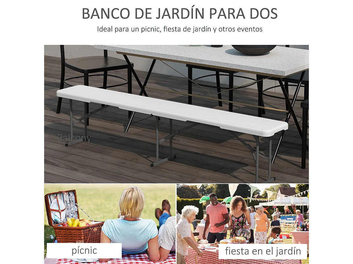 Banco de Jardim Dobrável de 3 Lugares com Estrutura de Aço para Exteriores e Interiores