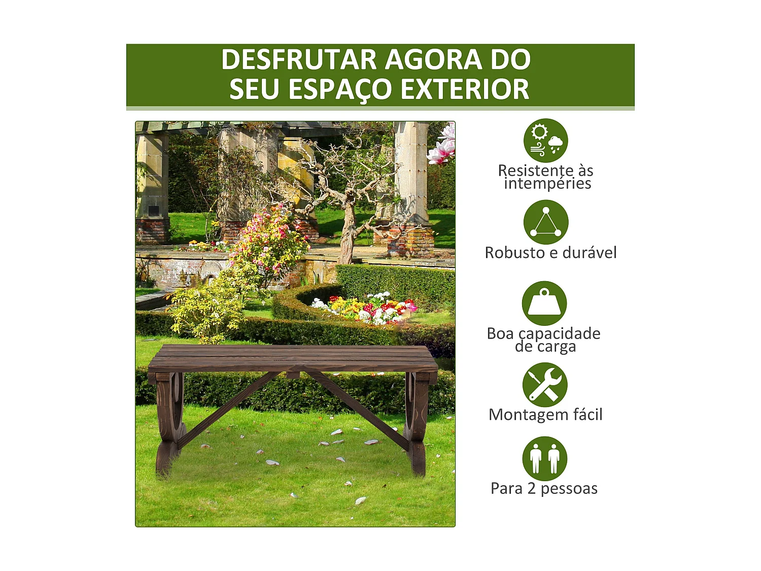 Banco de Jardim Rústico para 2 Pessoas com Rodas Decorativas - Ideal para Pátios e Varandas
