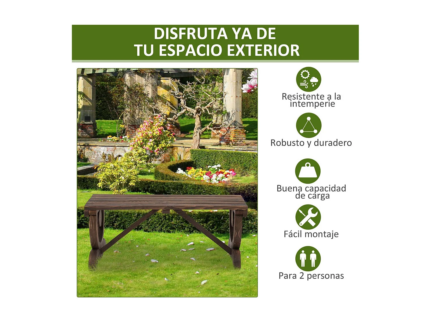 Banco de jardín Garten Outsunny 2 plazas madera de abeto 39,5x98x50 cm